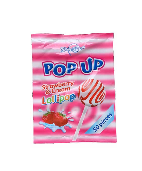 Pop up strawberry cream lollipop sweet candy